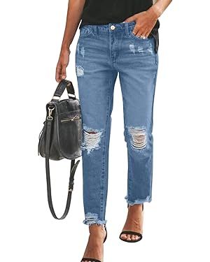 Sidefeel Women's Boyfriend Jeans Stretchy Ripped Distressed Denim Pants Size 4-18 | Amazon (US)