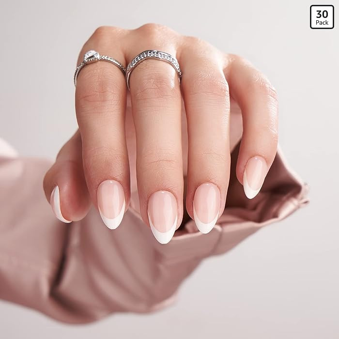 BTArtbox Press On Nails Short - Almond French Tip Press On Nails with Glue for Women, Soft Gel Gl... | Amazon (US)