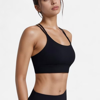 Anna-Kaci Active Women's Strappy Sports Bra with Double Strap Detail for Flexible Low to Medium Impact Support - X Large, Black | Target