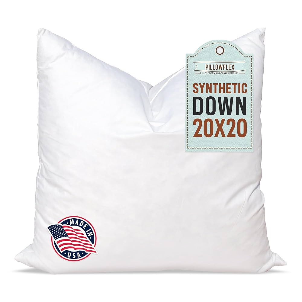 Pillowflex Synthetic Down Pillow Insert - 20x20 Down Alternative, Ultra Soft Large Square Throw P... | Amazon (US)