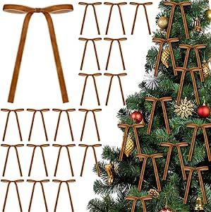 Glitinsel 24 Pcs Khaki Velvet Christmas Wreath Bow 5 x 7 Inch Rustic Crafts Gift Bows Vintage Kha... | Amazon (US)