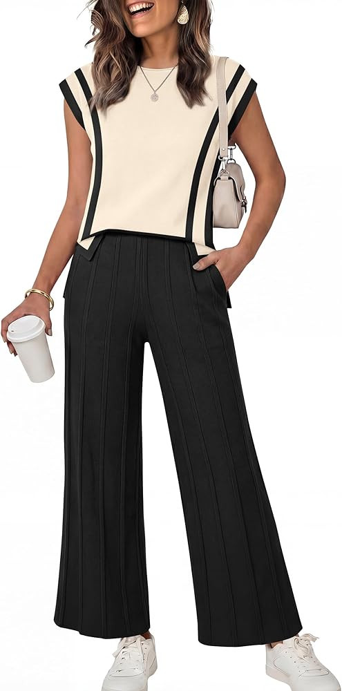 ANRABESS Women 2 Piece Lounge Sets Summer Casual Knit Sweater Vest Pant Set Beach Vacation Clothe... | Amazon (US)
