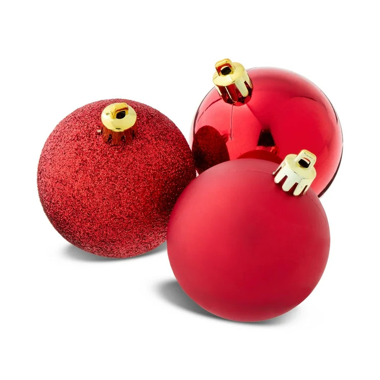 24-Count Red Shatterproof Multi-Textured Christmas Ornaments, 2.36 in, by Holiday Time | Walmart (US)