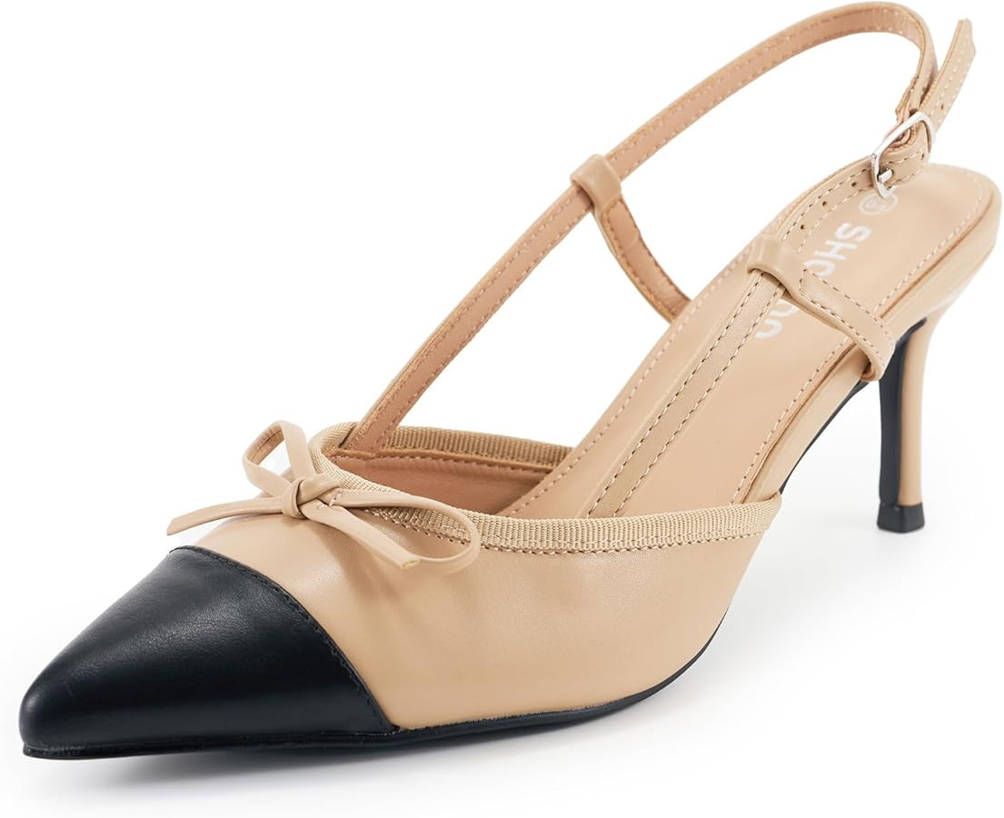 Women's Bow Slingback Heels Closed Pointed Toe High Stiletto Heels Pump Shoes for Party Working D... | Amazon (US)