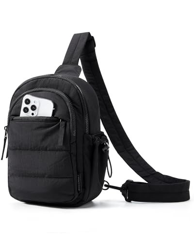 BAGSMART Small Sling Bag for Women, Puffer Crossbody Bag Purses Hobo Handbag Fanny Packs for Travel Hiking, Black | Amazon (US)