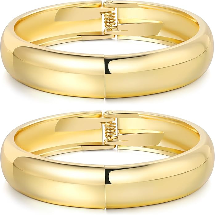 Gold Bangles Bracelets for Women Chunky Gold Cuff Bracelet Set 2PCS Trendy Bracelet for Women Irr... | Amazon (US)