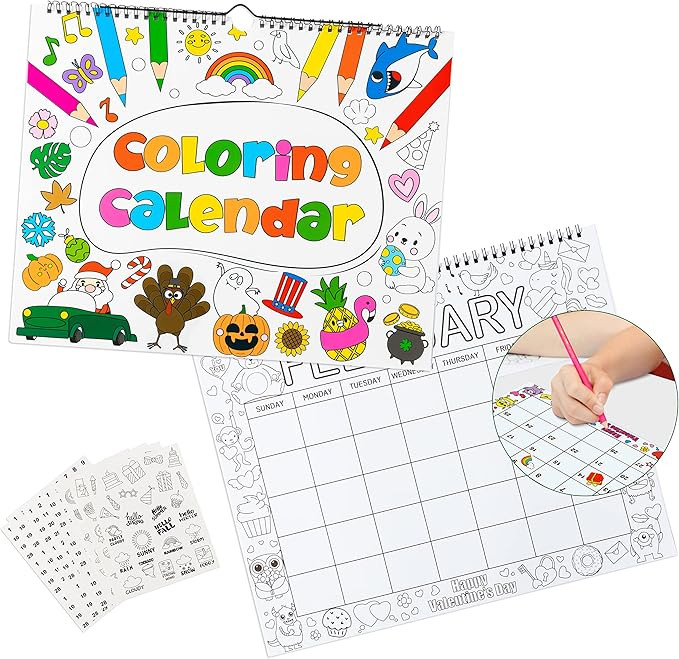 Haooryx 8Pcs Undated Coloring Calendar for Kids 12 Months Undated Wall Calendar DIY Deskpad Calen... | Amazon (US)