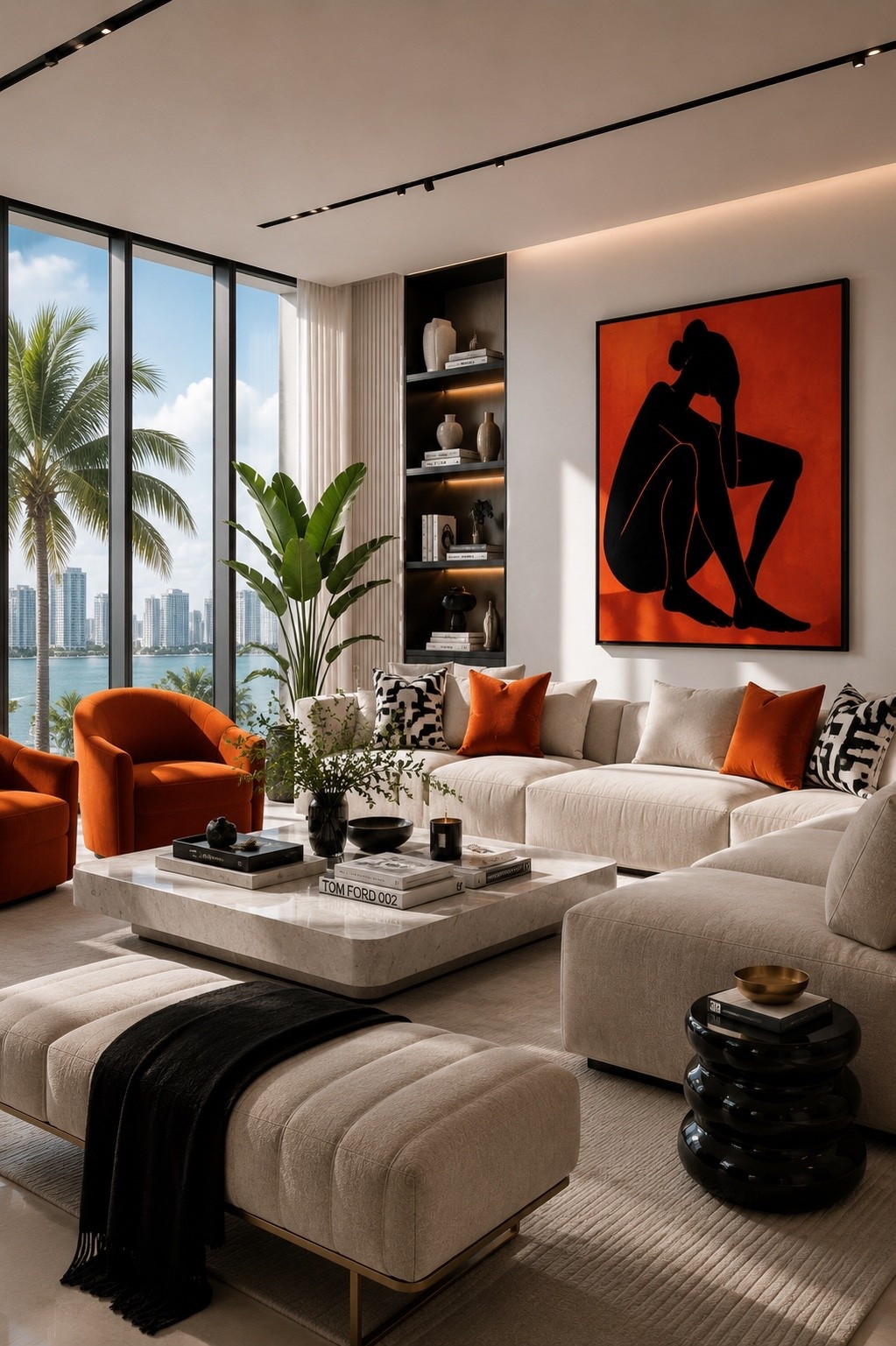 Elevate your living room with Miami Art Basel-inspired interiors featuring sculptural furniture, oversized contemporary artwork, warm neutral tones, bold orange accents, and floor-to-ceiling windows. This luxury modern space combines gallery-worthy design with cozy textures for a sophisticated home full of personality.

#livingroomdesign #miamidesign #artbasel #luxurylivingroom #modernlivingroom #luxuryinteriors #contemporarydesign #statementdecor #designerhome #homedecor #interiordesign #neutralhome #orangedecor #ltkhome #amazonhome #livingroomdecor #modernhome #interiorinspiration #highendinteriors #homestyle