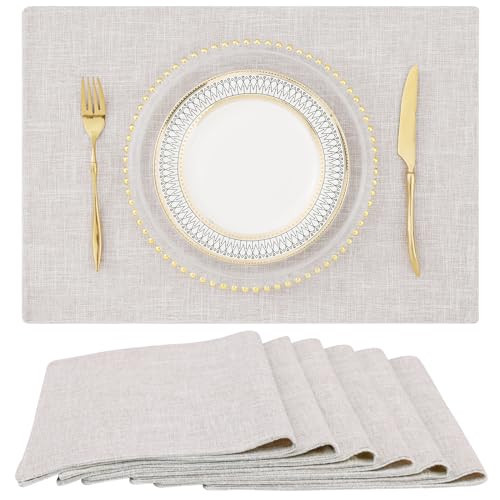 homing Cotton Linen Placemats Set of 6, Cloth Washable Farmhouse Dining Table Mats for Indoor, Outdoor, Easter, Easy to Clean, Neutral Beige, 13 x 19 Inch | Amazon (US)
