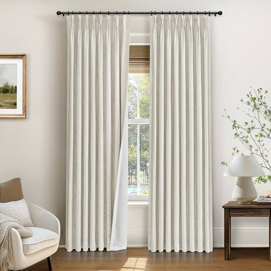 INOVADAY Pinch Pleated Curtains, 100% Light Blocking Linen Pinch Pleat Blackout Curtains for Bedr... | Amazon (US)