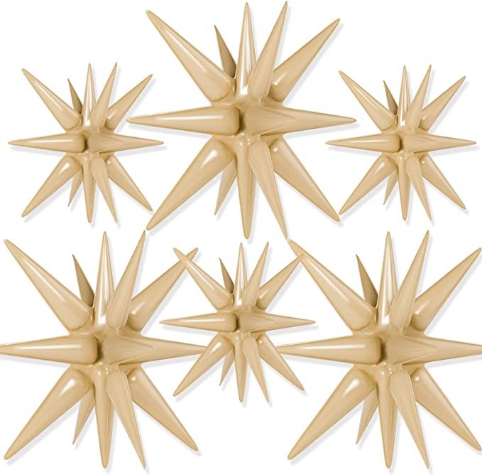 PartyWoo Light Brown Star Balloons 6 pcs, One-Piece 14-Pointed Starburst Balloons, 27 & 22 Inch S... | Amazon (US)