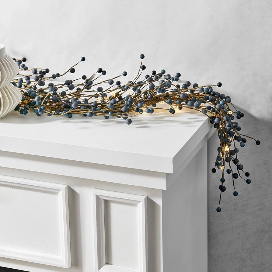 Pip Berry Garland with Lights Battery Operated, 5.5 Ft Blueberry Garland, 120 LED Lights, Blue Ch... | Amazon (US)