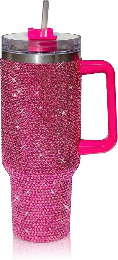 40 Oz Rhinestone Studded Tumbler with Handle Straw and Lid, Insulated Stainless Steel Double Laye... | Amazon (US)