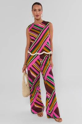 Gabby Multi Striped Fringe Trim Tank Top | Avara