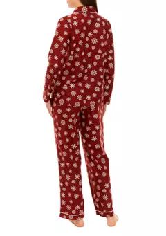 Women's Knit Flannel Notch Pajama Set with Headband | Belk