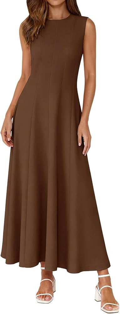 PRETTYGARDEN Sleeveless Crewneck Summer Maxi Dresses for Women 2025 Elegant Classy Semi Formal A ... | Amazon (US)