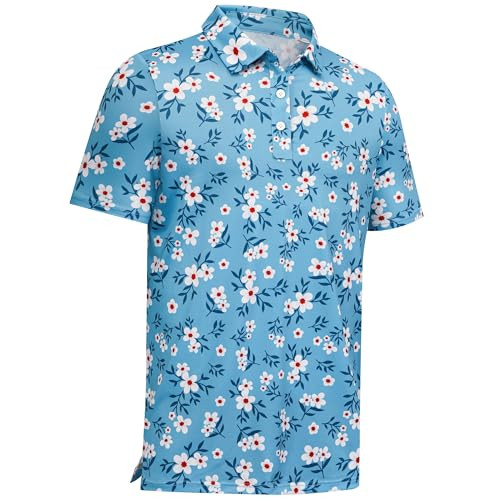 AULEEGAR Mens Polo Shirts Quick Dry Short Sleeve Golf T Shirt Performance Moisture Wicking Casual Polos Printed Blue S | Amazon (US)