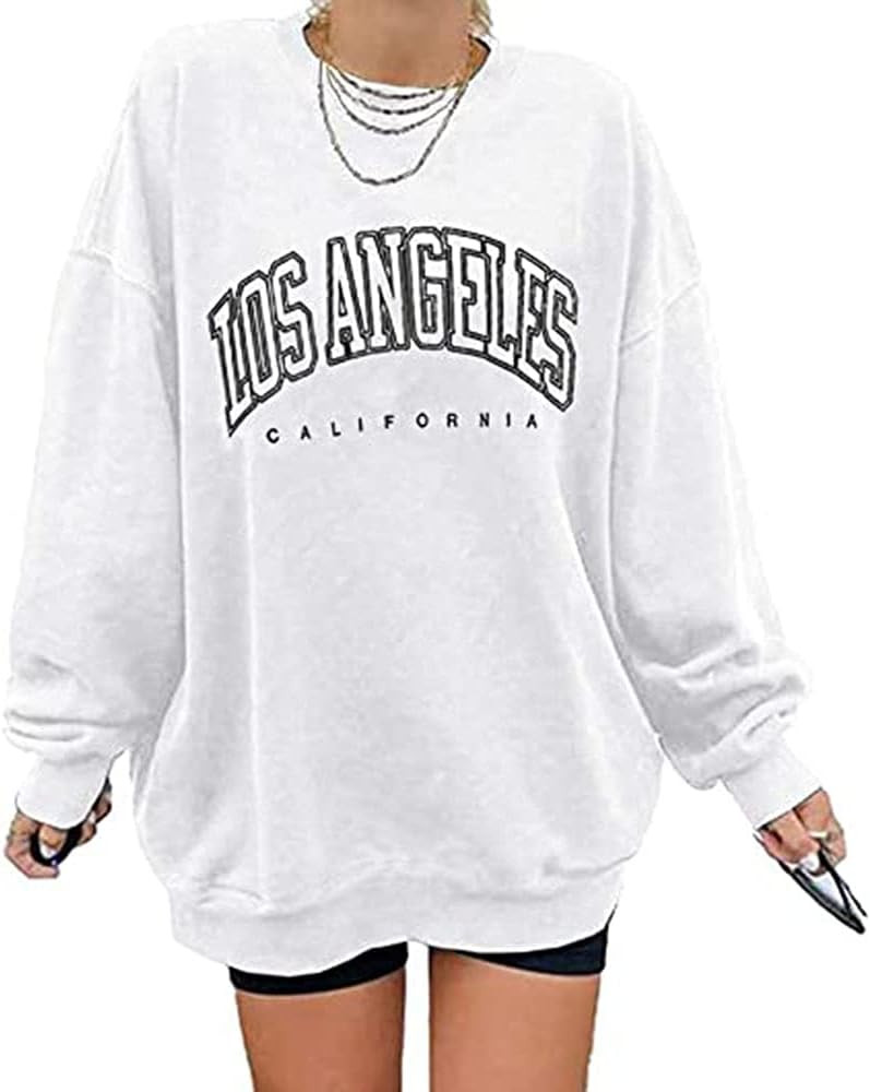 Langwyqu Women's Oversized Sweatshirt Los Angeles California Crewneck Long Sleeve Casual Loose Pu... | Amazon (US)
