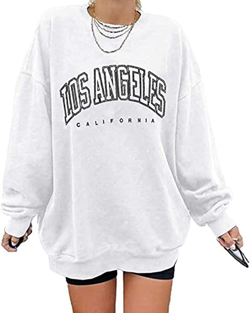 Langwyqu Womens' Oversized Crewneck Long Sleeve Casual Loose Pullover Tops | Amazon (US)