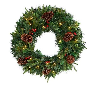 Mixed Pine &amp; Berries Wreath - LED Lights | West Elm (US)