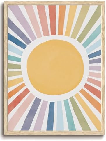 KISSFOX Framed Wall Art Nursery Wall Decor Sunshine Pictures Kids Cute Rainbow Canvas Art Colorfu... | Amazon (US)