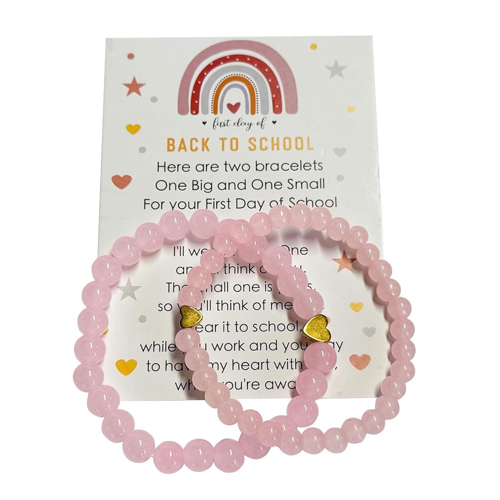 Back to School Bracelets Heart Matching Mommy and Me Elastic Wish Strings Bead Bracelets First Da... | Amazon (US)