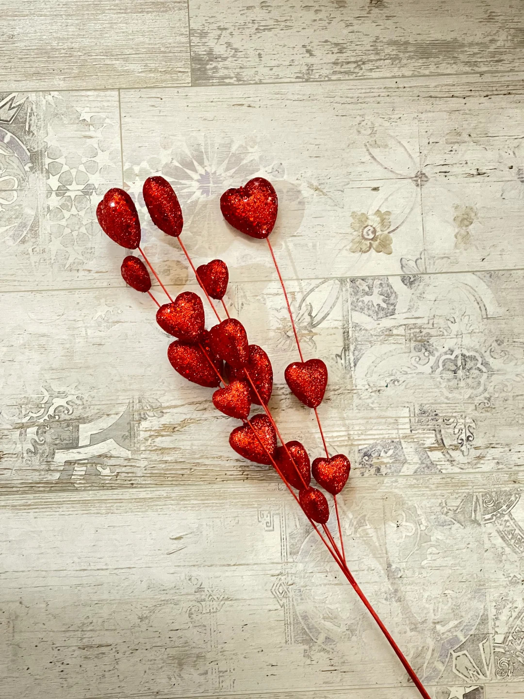Valentine Red Glitter Heart Spray Floral Stem Pick | Etsy (US)