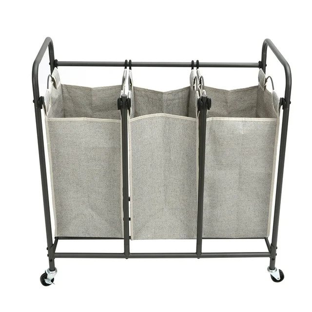 Better Homes & Gardens 3 Bag Laundry Sorter, Metal Rolling Cart with Grey Fabric Bins, Adult | Walmart (US)