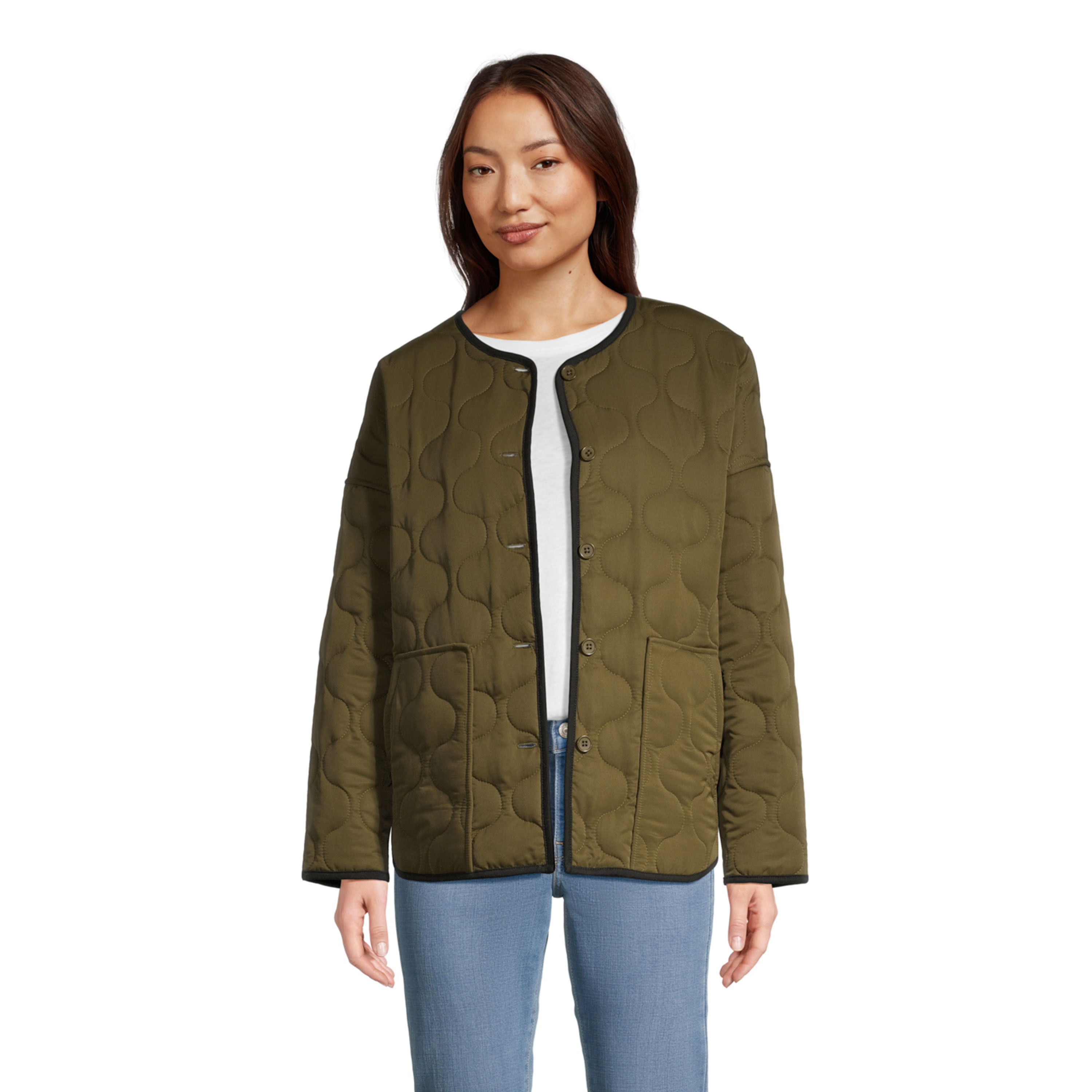 Olive Green and Black Quilted Reversible Jacket with Pockets | World Market