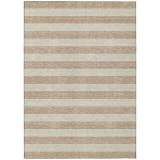 Beige 5 ft. x 8 ft. Woven Striped Polyester Rectangle Indoor/Outdoor Area Rug | The Home Depot