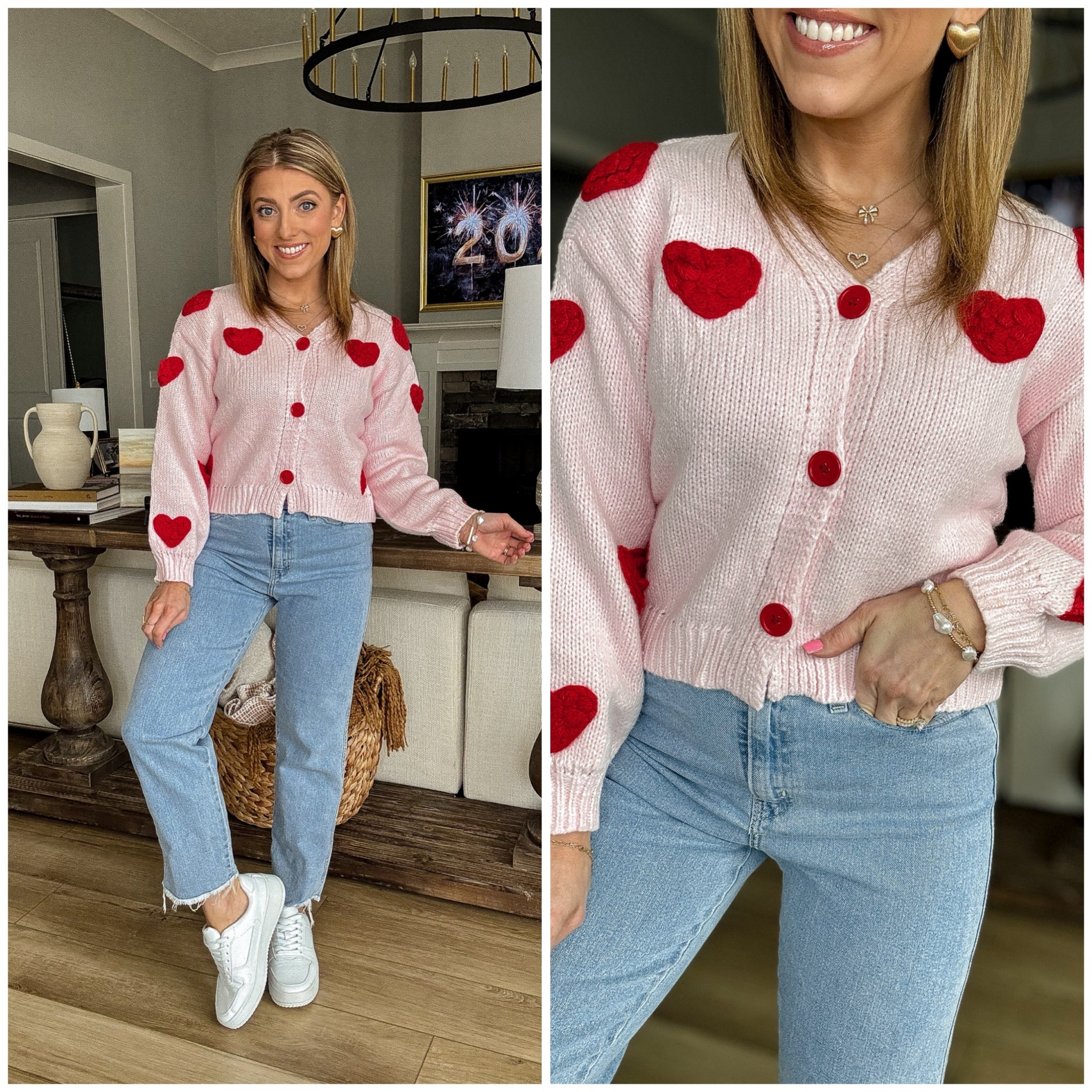 This Amazon heart cardigan is giving all the sweet Valentine vibes and I’m obsessed! 💕 The soft knit, bold red heart details, and classic button-front style make this such a fun and festive piece for Valentine’s Day outfits, Galentine’s plans, or just adding a little love to your everyday look.

If you’re searching for affordable Valentine’s fashion, this cardigan is a must-have. It pairs perfectly with jeans, leggings, or skirts and feels cozy while still looking totally put together. I love how it works for school drop-off style, casual date nights, and all your February outfits.

Sharing this Amazon heart cardigan and the full outfit in my LTK — definitely one of those pieces you’ll wear year after year! ✨

#AmazonFinds #AmazonFashion #HeartCardigan #ValentinesDayOutfit #ValentinesFashion #AffordableStyle #CasualChic #EverydayOutfits #MomStyle #FestiveFashion #AmazonStyle #LTKFinds #ShopMyLook #StyleOnABudget #CuteAndCozy