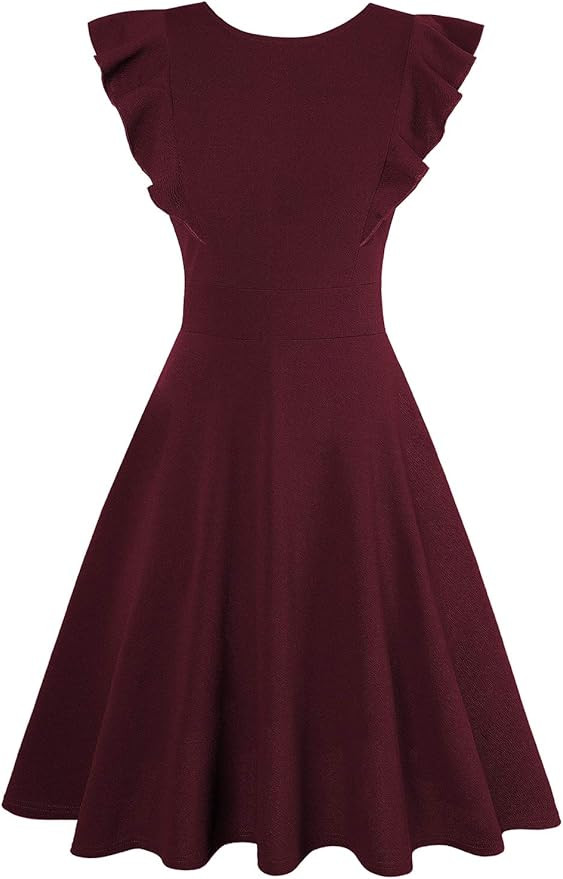 IHOT Women's Vintage Ruffle Floral Flared A Line Swing Casual Cocktail Party Dresses with Pockets | Amazon (US)