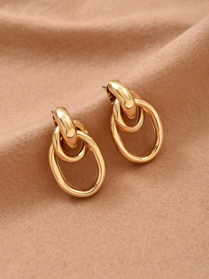 1pair Fashionable Gold Tone Metal Multi-Turn Knotted Design Stud Earrings For Women, Double Hoop ... | SHEIN