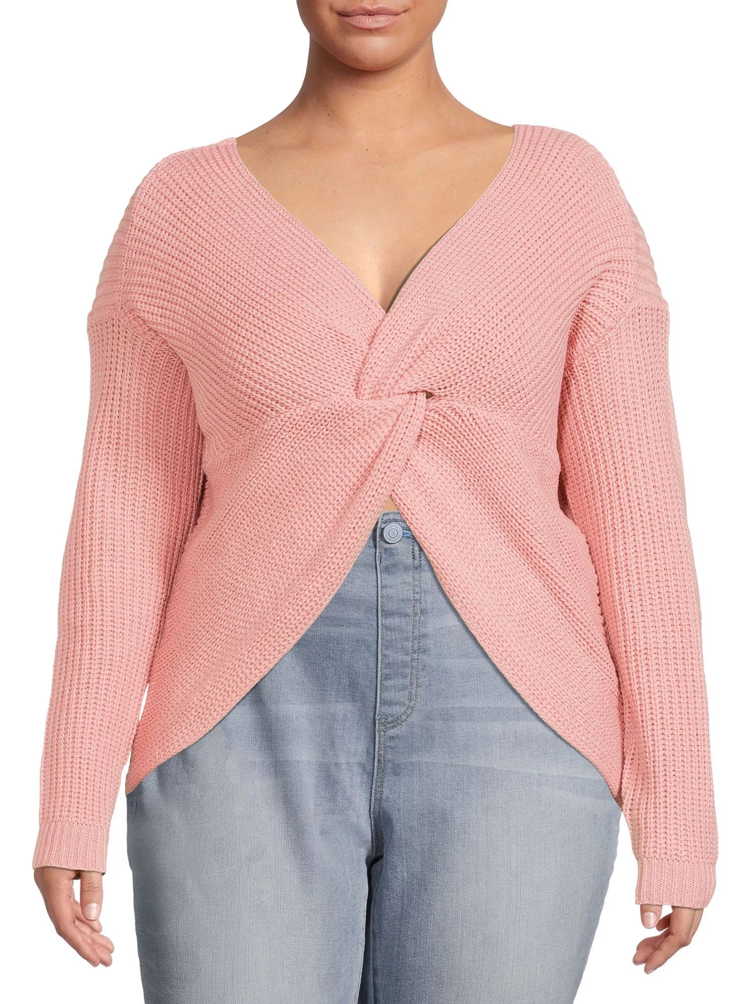 No Boundaries Juniors' Plus Size Wear Two Ways Twist Front Laced Back Sweater | Walmart (US)