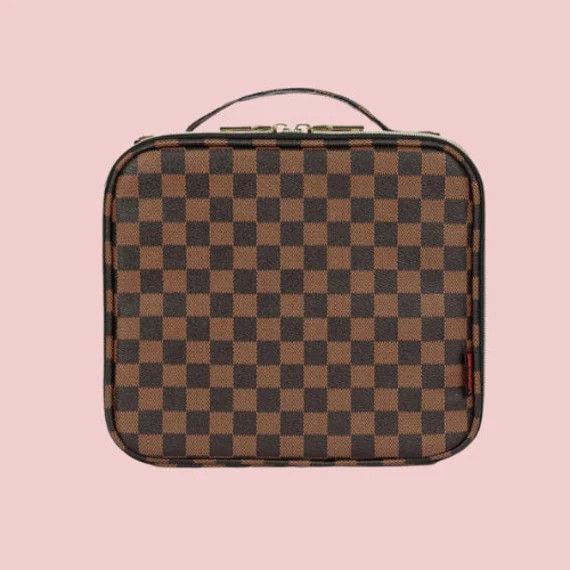 Checkered Luxury Brown Makeup Case | SAME DAY SHIP | High Quality | Travel | For Her | Valentine'... | Etsy (US)