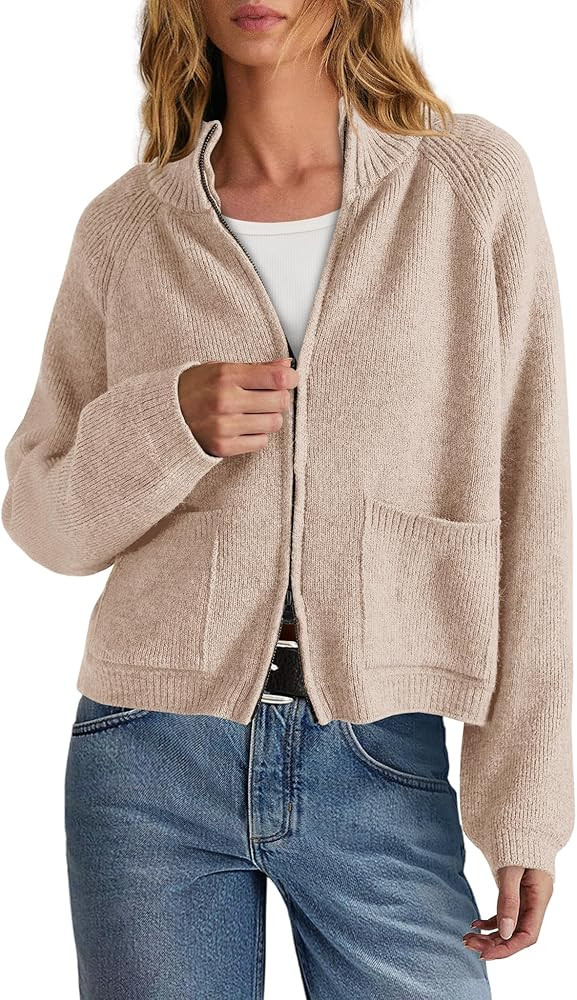 Yanekop Womens Zip Up Sweaters Long Sleeve Chunky Knit Cardigan Sweater Jackets Fall Outerwear Co... | Amazon (US)