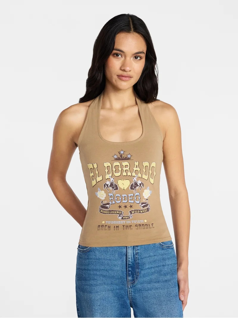 Social Edition Women's El Dorado Cotton Graphic Halter Tee, Sizes XXS-XXL | Walmart (US)
