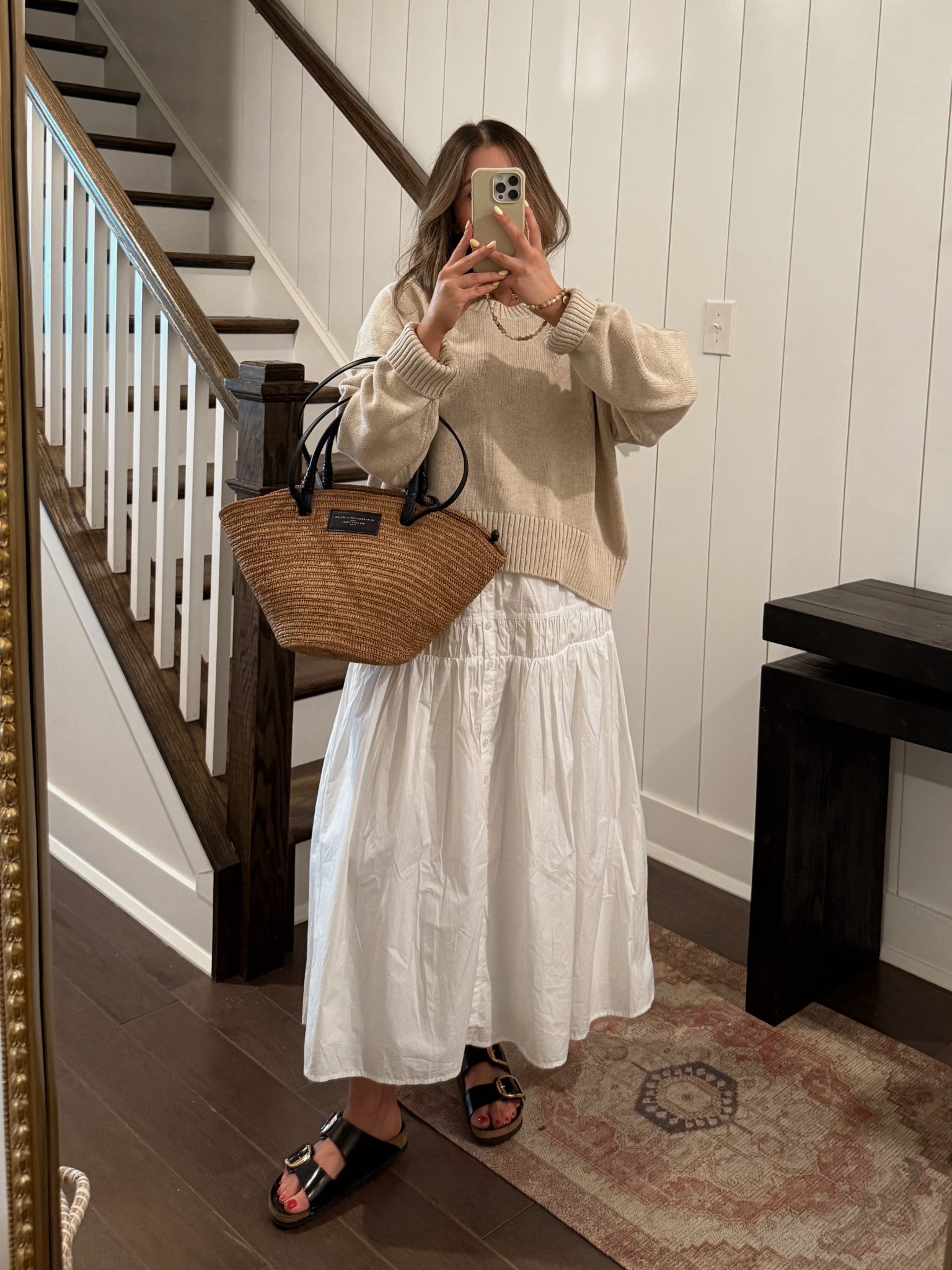 Large in the sweater & medium in the dress!