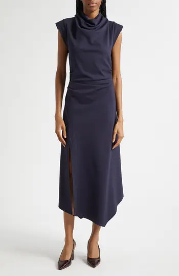 Reiss Harlan Ruched Cowl Neck Midi Dress in Navy at Nordstrom Rack, Size 10 | Nordstrom Rack