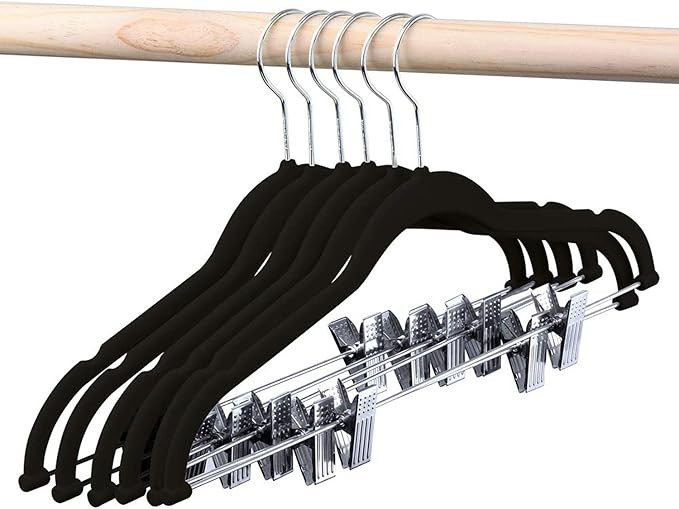 HOUSE DAY Velvet Skirt Hangers 24 Packs Velvet Hangers with Clips Ultra Thin Non Slip Velvet Pant... | Amazon (US)