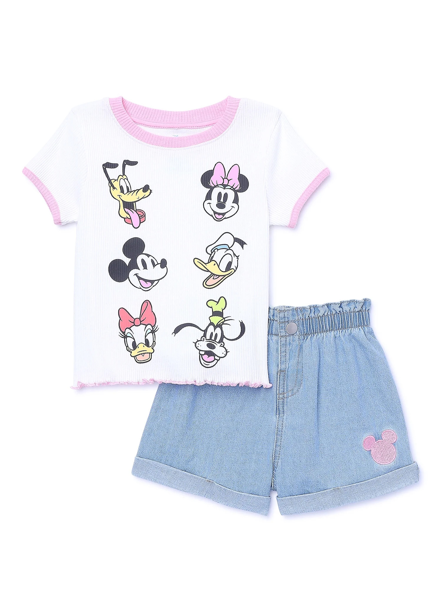 Disney Mickey & Friends Toddler Girls Top and Denim Shorts Outfit Set, 2-Piece, Sizes 12M-5T | Walmart (US)