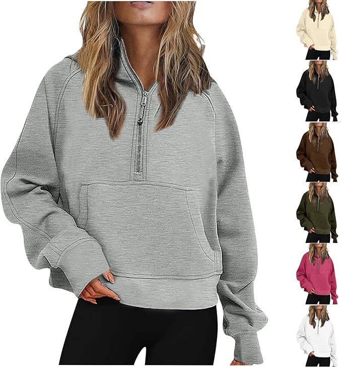 EAUFUM Womens Half Zip Pullover Sweatshirt Long Sleeve Front Pocket Dressy Casual Fall Tops Colla... | Amazon (US)