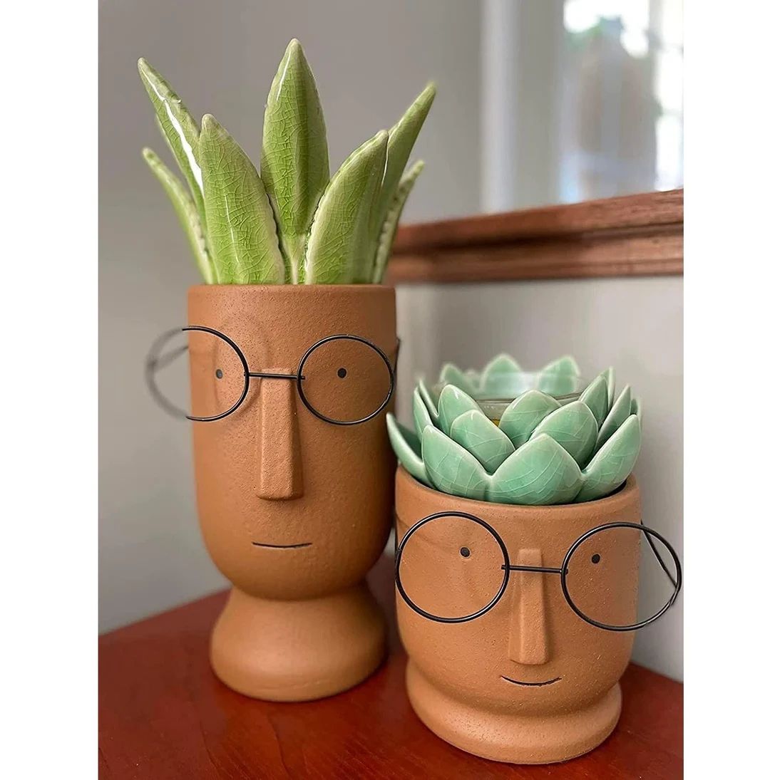 Cute Head Planter With Glasses Face Planter Pot Succulent - Etsy | Etsy (US)