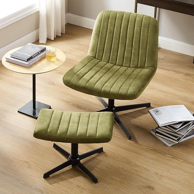 Art Leon Criss Cross Chair - with Ottoman and Pillow, Armless Office Desk Chair No Wheels, Modern... | Amazon (US)