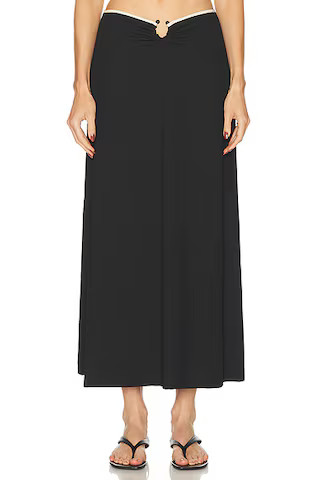 Johanna Ortiz Crinkle Keel Midi Skirt in Black & Ecru | FWRD | FWRD 