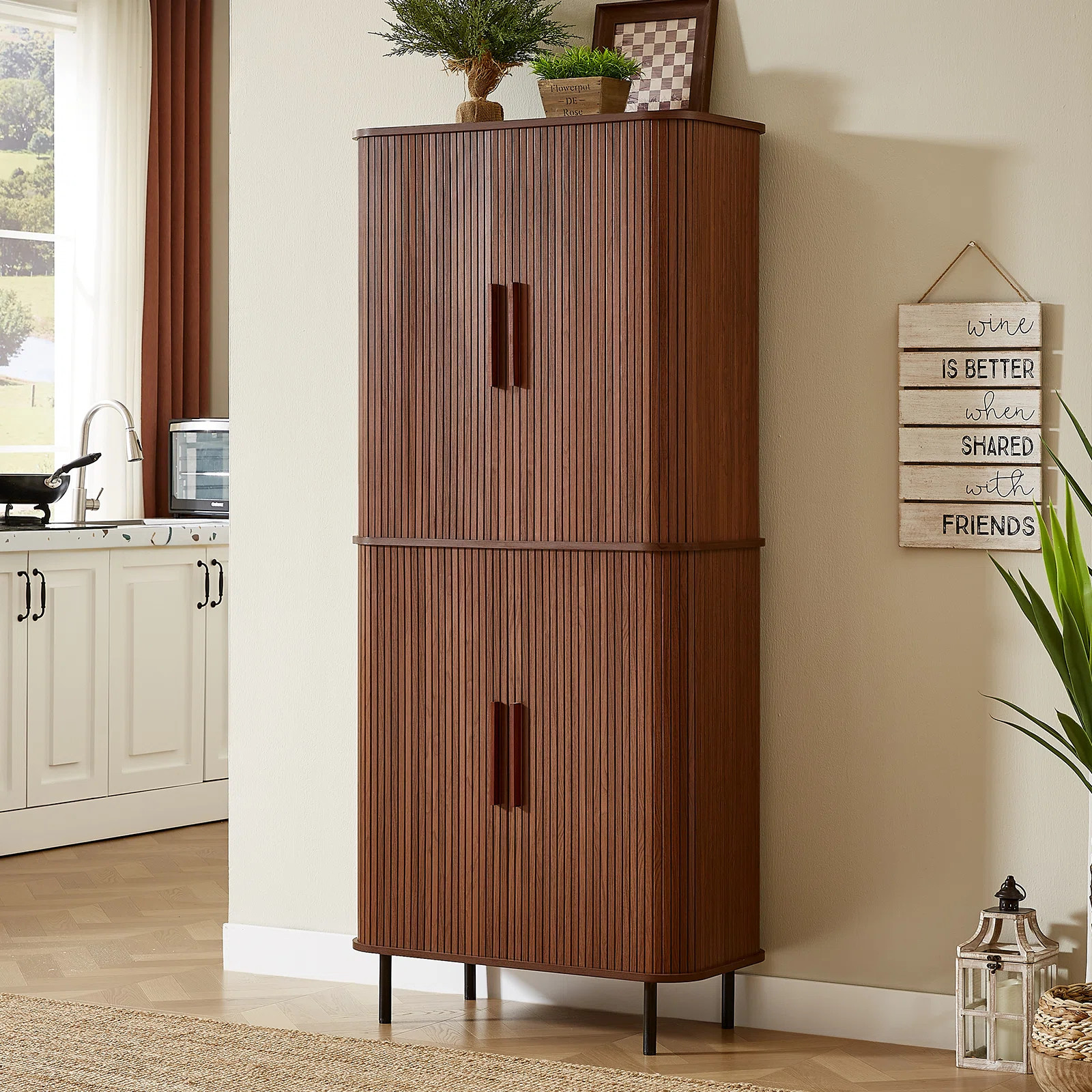 71" Fluted Kitchen Pantry Cabinet, Tall Pantry Storage Cabinet With Adjustable Shelves, 2 Pegboar... | Wayfair North America