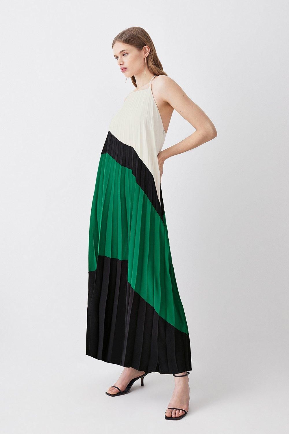 Soft Tailored Pleated Halter Neck Maxi Dress | Karen Millen US