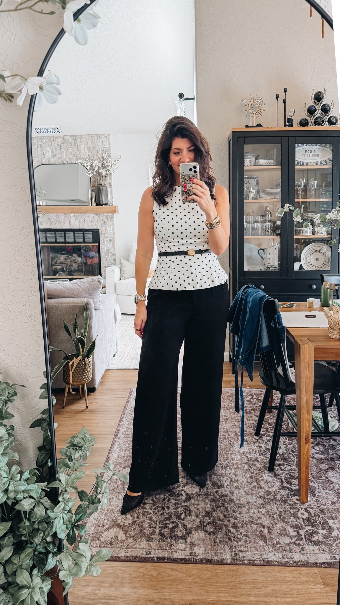 What I wore to work today 
Polka dot top- medium
Belt-medium
Wide leg trouser-10


#LTKOver40 #LTKMidsize #LTKWorkwear
