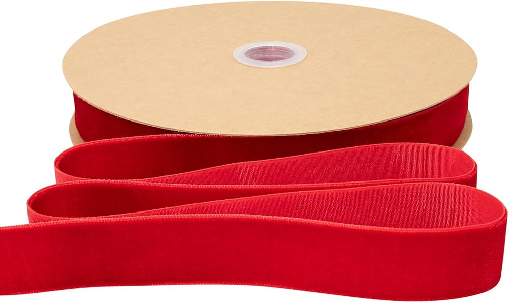 Red Velvet Ribbon 1 inch × 25 Yards for Christmas Wreath Bow DIY Sewing Projects Gift Wrapping | Amazon (US)