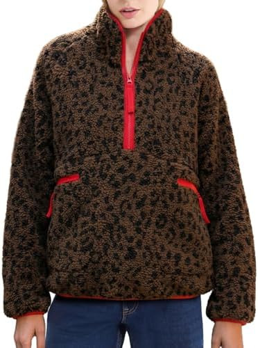 Ainangua Fuzzy Half Zip Fleece Jacket Women Long Sleeve Sherpa Pullover Sweatshirt Casual Warm Wi... | Amazon (US)